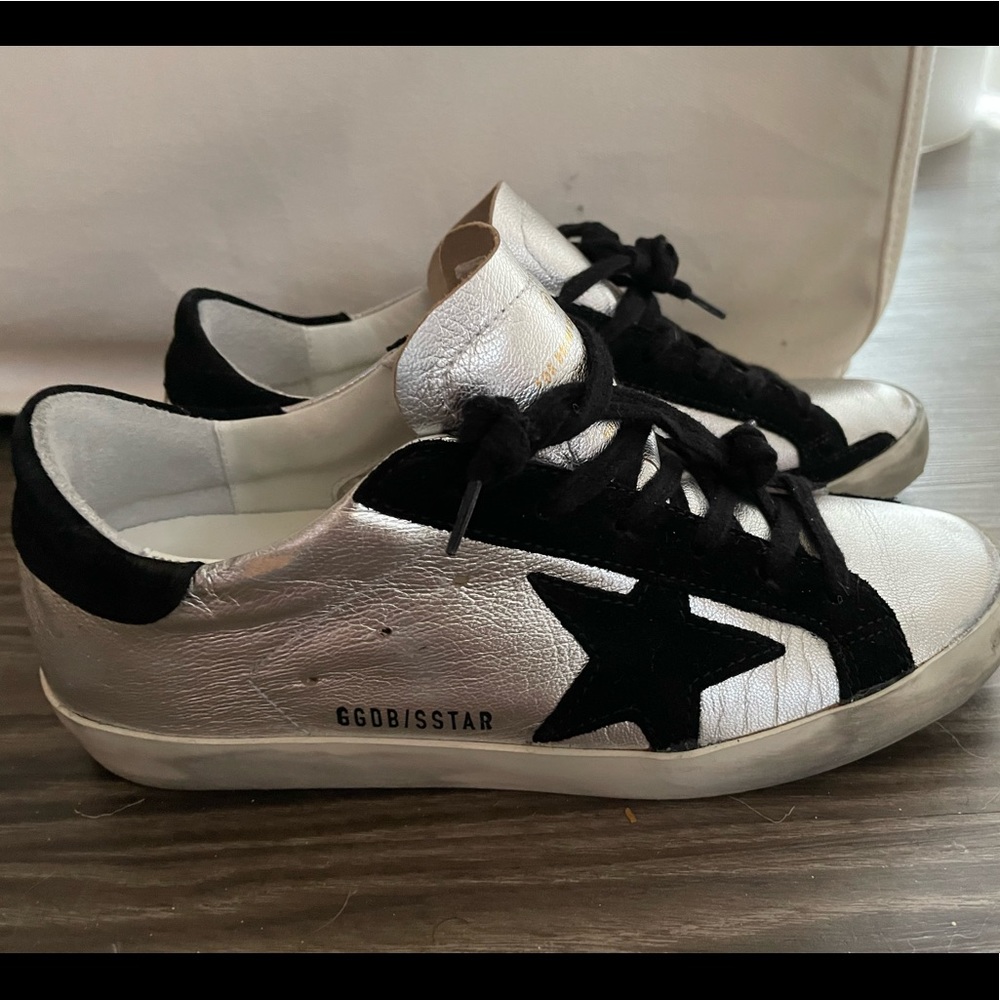 Golden Goose Super Star Laminate Silver and Black Suade
